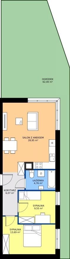 3 pokoje, mieszkanie 63,02 m², parter, oferta nr 5B.15, Podlesie, Gliwice, Szobiszowice, ul. Tarnogórska 86