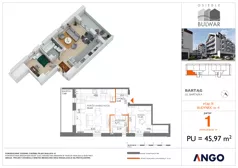 2 pokoje, mieszkanie 45,97 m², parter, oferta nr 1, Osiedle Bulwar - budynek 4, Bartąg, ul. Bartąska
