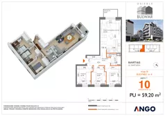 4 pokoje, mieszkanie 59,21 m², piętro 1, oferta nr 10, Osiedle Bulwar - budynek 4, Bartąg, ul. Bartąska