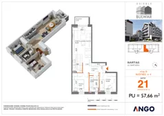 3 pokoje, mieszkanie 57,66 m², parter, oferta nr 21, Osiedle Bulwar - budynek 4, Bartąg, ul. Bartąska