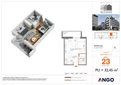 1 pokój, mieszkanie 32,45 m², parter, oferta nr 23, Osiedle Bulwar - budynek 4, Bartąg, ul. Bartąska