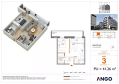 2 pokoje, mieszkanie 41,26 m², parter, oferta nr 3, Osiedle Bulwar - budynek 4, Bartąg, ul. Bartąska