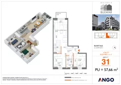 3 pokoje, mieszkanie 57,66 m², piętro 2, oferta nr 31, Osiedle Bulwar - budynek 4, Bartąg, ul. Bartąska