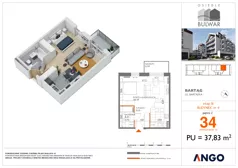 1 pokój, mieszkanie 37,83 m², piętro 2, oferta nr 34, Osiedle Bulwar - budynek 4, Bartąg, ul. Bartąska