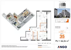 3 pokoje, mieszkanie 66,26 m², piętro 2, oferta nr 35, Osiedle Bulwar - budynek 4, Bartąg, ul. Bartąska