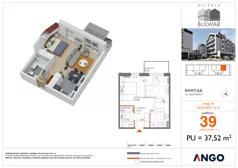 1 pokój, mieszkanie 37,52 m², piętro 3, oferta nr 39, Osiedle Bulwar - budynek 4, Bartąg, ul. Bartąska
