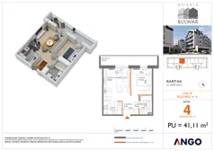 2 pokoje, mieszkanie 41,11 m², parter, oferta nr 4, Osiedle Bulwar - budynek 4, Bartąg, ul. Bartąska