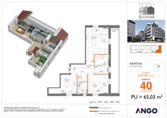 3 pokoje, mieszkanie 65,03 m², piętro 3, oferta nr 40, Osiedle Bulwar - budynek 4, Bartąg, ul. Bartąska