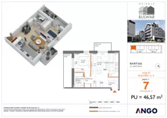 2 pokoje, mieszkanie 46,57 m², piętro 1, oferta nr 7, Osiedle Bulwar - budynek 4, Bartąg, ul. Bartąska