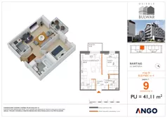 2 pokoje, mieszkanie 41,11 m², piętro 1, oferta nr 9, Osiedle Bulwar - budynek 4, Bartąg, ul. Bartąska