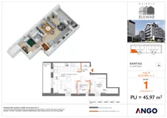 2 pokoje, mieszkanie 45,97 m², parter, oferta nr 1, Osiedle Bulwar - budynek 5, Bartąg, ul. Bartąska