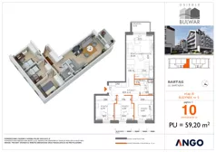 4 pokoje, mieszkanie 59,21 m², piętro 1, oferta nr 10, Osiedle Bulwar - budynek 5, Bartąg, ul. Bartąska
