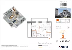 2 pokoje, mieszkanie 46,57 m², parter, oferta nr 2, Osiedle Bulwar - budynek 5, Bartąg, ul. Bartąska