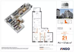 3 pokoje, mieszkanie 57,66 m², parter, oferta nr 21, Osiedle Bulwar - budynek 5, Bartąg, ul. Bartąska