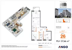 3 pokoje, mieszkanie 57,66 m², piętro 1, oferta nr 26, Osiedle Bulwar - budynek 5, Bartąg, ul. Bartąska