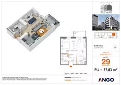 1 pokój, mieszkanie 37,83 m², piętro 1, oferta nr 29, Osiedle Bulwar - budynek 5, Bartąg, ul. Bartąska