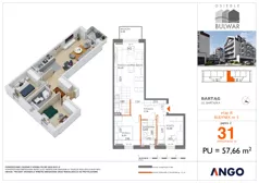 3 pokoje, mieszkanie 57,66 m², piętro 2, oferta nr 31, Osiedle Bulwar - budynek 5, Bartąg, ul. Bartąska