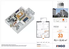 1 pokój, mieszkanie 32,45 m², piętro 2, oferta nr 33, Osiedle Bulwar - budynek 5, Bartąg, ul. Bartąska