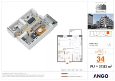 1 pokój, mieszkanie 37,83 m², piętro 2, oferta nr 34, Osiedle Bulwar - budynek 5, Bartąg, ul. Bartąska
