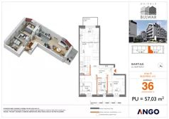 3 pokoje, mieszkanie 57,03 m², piętro 3, oferta nr 36, Osiedle Bulwar - budynek 5, Bartąg, ul. Bartąska