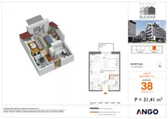 1 pokój, mieszkanie 31,41 m², piętro 3, oferta nr 38, Osiedle Bulwar - budynek 5, Bartąg, ul. Bartąska