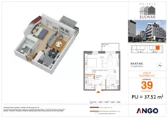 1 pokój, mieszkanie 37,52 m², piętro 3, oferta nr 39, Osiedle Bulwar - budynek 5, Bartąg, ul. Bartąska