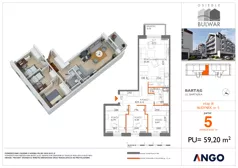 4 pokoje, mieszkanie 59,21 m², parter, oferta nr 5, Osiedle Bulwar - budynek 5, Bartąg, ul. Bartąska