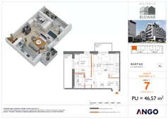 2 pokoje, mieszkanie 46,57 m², piętro 1, oferta nr 7, Osiedle Bulwar - budynek 5, Bartąg, ul. Bartąska