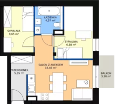 3 pokoje, apartament 46,29 m², piętro 2, oferta nr B1M12, Cztery Kąty Potockiego etap II, Rzeszów, Załęże, ul. Hr. Alfreda Potockiego