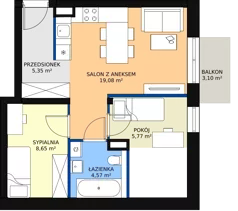 3 pokoje, apartament 46,33 m², piętro 2, oferta nr B2M14, Cztery Kąty Potockiego etap II, Rzeszów, Załęże, ul. Hr. Alfreda Potockiego