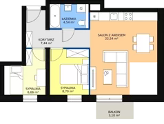 3 pokoje, apartament 52,59 m², piętro 2, oferta nr B3M15, Cztery Kąty Potockiego etap II, Rzeszów, Załęże, ul. Hr. Alfreda Potockiego