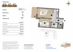 2 pokoje, mieszkanie 38,39 m², piętro 3, oferta nr B 5.5, City Łobzów, Kraków, Bronowice, Łobzów, ul. Głowackiego 60