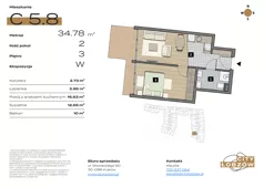 2 pokoje, mieszkanie 34,84 m², piętro 3, oferta nr C 5.8, City Łobzów, Kraków, Bronowice, Łobzów, ul. Głowackiego 60