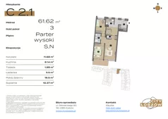3 pokoje, mieszkanie 62,24 m², parter, oferta nr C 2.1, City Łobzów, Kraków, Bronowice, Łobzów, ul. Głowackiego 60