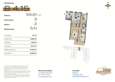3 pokoje, mieszkanie 59,97 m², piętro 2, oferta nr B 4.15, City Łobzów, Kraków, Bronowice, Łobzów, ul. Głowackiego 60
