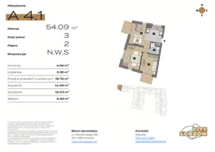 3 pokoje, mieszkanie 54,40 m², piętro 2, oferta nr A 4.1, City Łobzów, Kraków, Bronowice, Łobzów, ul. Głowackiego 60