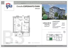 2 pokoje, mieszkanie 40,56 m², piętro 1, oferta nr B3-35, Esperanto Park Budynek B3, Olsztyn, Podleśna, ul. Ludwika Zamenhofa 16d