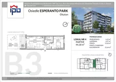 2 pokoje, mieszkanie 44,18 m², parter, oferta nr B3-4, Esperanto Park Budynek B3, Olsztyn, Podleśna, ul. Ludwika Zamenhofa 16d