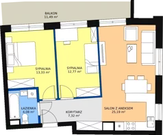 3 pokoje, mieszkanie 62,69 m², piętro 2, oferta nr 12, Wiązowa, Toruń, Mokre Przedmieście, ul. Podgórna 60