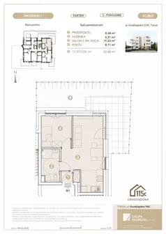 2 pokoje, mieszkanie 37,49 m², parter, oferta nr 1, Grudziądzka 115 C, Toruń, Koniuchy, ul. Grudziądzka 115c