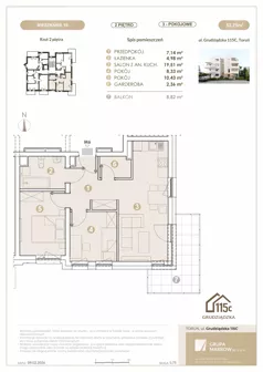 3 pokoje, mieszkanie 52,75 m², piętro 2, oferta nr 10, Grudziądzka 115 C, Toruń, Koniuchy, ul. Grudziądzka 115c