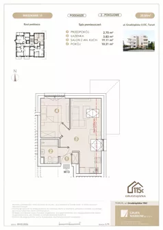 3 pokoje, mieszkanie 35,85 m², piętro 3, oferta nr 13, Grudziądzka 115 C, Toruń, Koniuchy, ul. Grudziądzka 115c