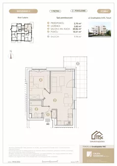 2 pokoje, mieszkanie 37,60 m², piętro 1, oferta nr 5, Grudziądzka 115 C, Toruń, Koniuchy, ul. Grudziądzka 115c