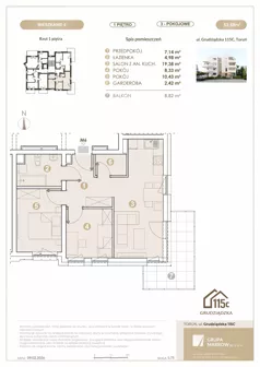 3 pokoje, mieszkanie 52,68 m², piętro 1, oferta nr 6, Grudziądzka 115 C, Toruń, Koniuchy, ul. Grudziądzka 115c