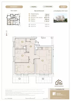 3 pokoje, mieszkanie 52,78 m², piętro 1, oferta nr 7, Grudziądzka 115 C, Toruń, Koniuchy, ul. Grudziądzka 115c