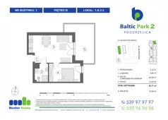 2 pokoje, apartament inwestycyjny 44,29 m², piętro 3, oferta nr 1-A.3.3, Baltic Park 2, Pogorzelica, ul. Wojska Polskiego