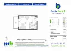 1 pokój, apartament inwestycyjny 28,10 m², piętro 3, oferta nr 1-A.3.7, Baltic Park 2, Pogorzelica, ul. Wojska Polskiego