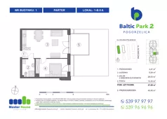 2 pokoje, apartament inwestycyjny 48,32 m², piętro 1, oferta nr 1-A.1.6, Baltic Park 2, Pogorzelica, ul. Wojska Polskiego
