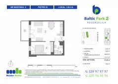 2 pokoje, apartament inwestycyjny 47,53 m², piętro 3, oferta nr 2-B.3.6, Baltic Park 2, Pogorzelica, ul. Wojska Polskiego