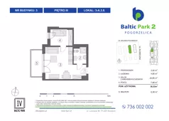 2 pokoje, apartament inwestycyjny 36,53 m², piętro 3, oferta nr 3-A.3.8, Baltic Park 2 - Etap III, Pogorzelica, ul. Wojska Polskiego